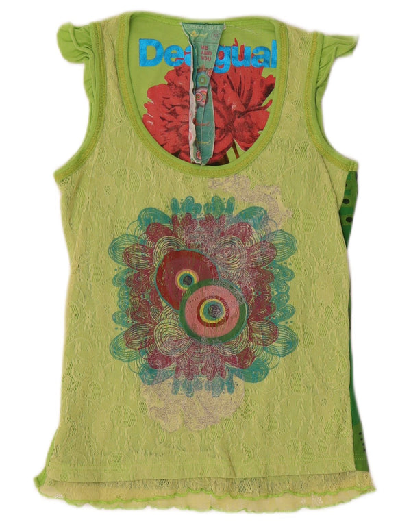 Desigual Womens Graphic Vest Top UK 12 Mittelgrüne geometrische Baumwolle