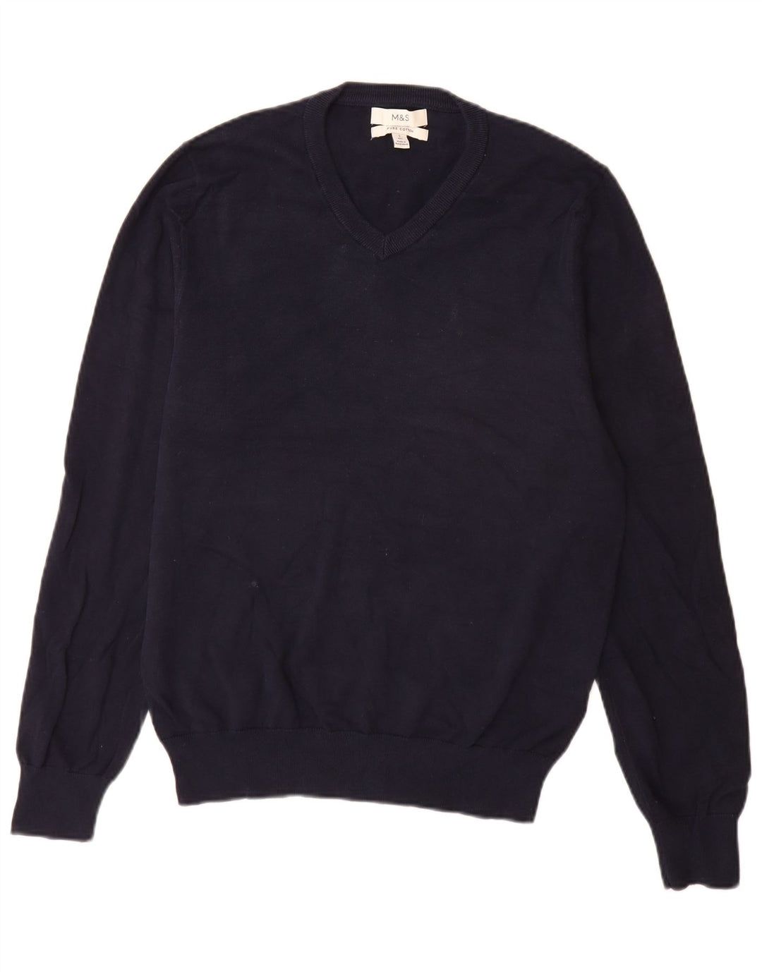 Marks & Spencer Herren-Pullover mit V-Ausschnitt, Größe S, marineblaue Baumwolle