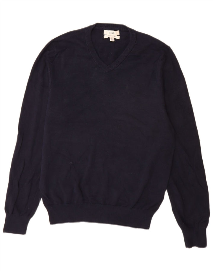 Marks & Spencer Herren-Pullover mit V-Ausschnitt, Größe S, marineblaue Baumwolle