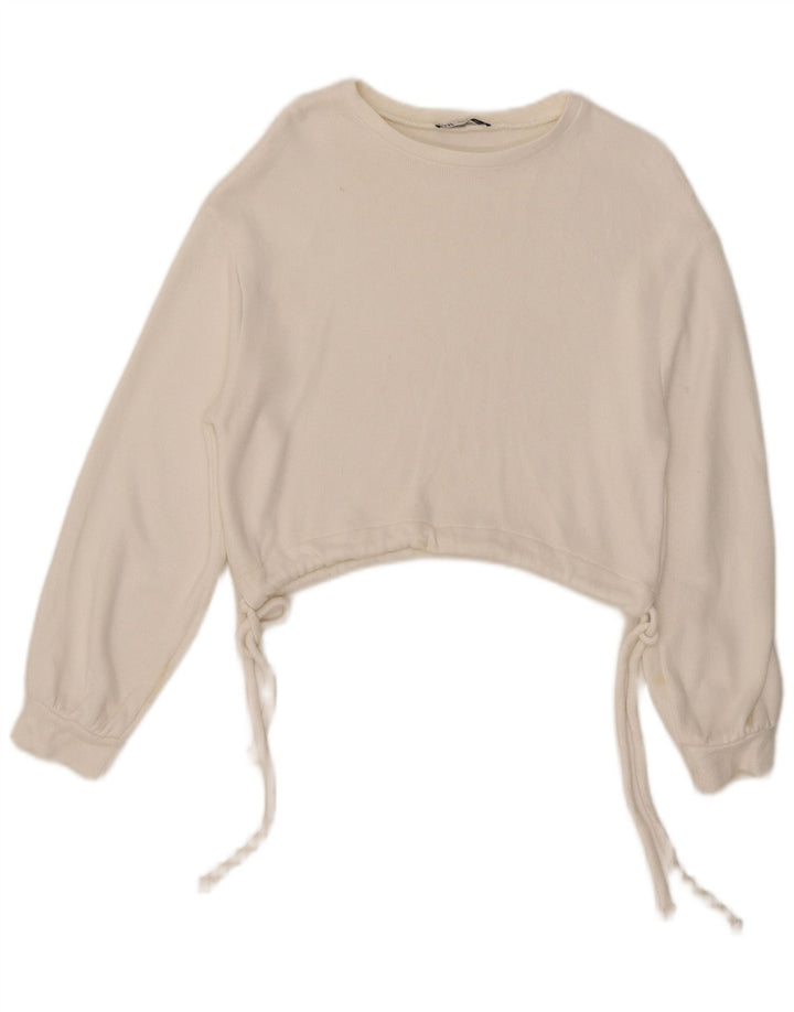 Zara Damen Crop Sweatshirt Pullover UK 10 Small Weiß