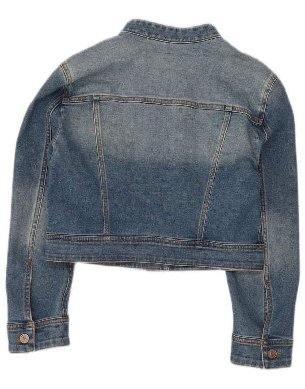 BENETTON Damen Crop Denim Jacke UK 10 Small Blaue Baumwolle