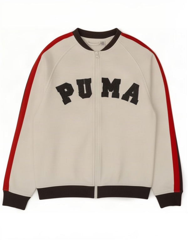 Puma Mädchen-Trainingsanzugoberteil mit Grafik, 13–14 Jahre, weißes Farbblockdesign