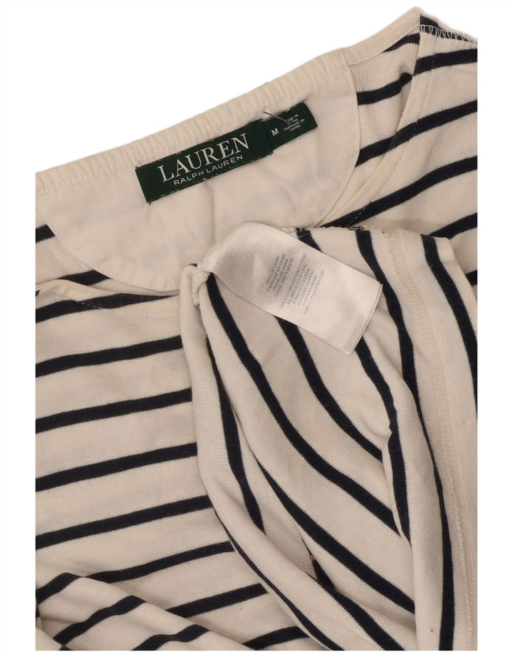 Ralph Lauren Damen-Top, 3/4-Ärmel, UK-Größe 12, mittelweiß, gestreift, Baumwolle