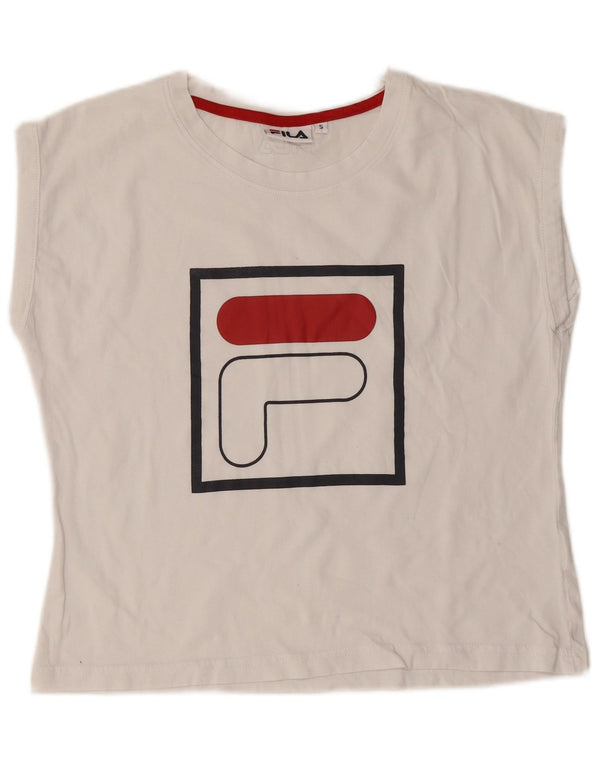 Fila Damen Grafik T-Shirt Top UK 10 Small Weiß