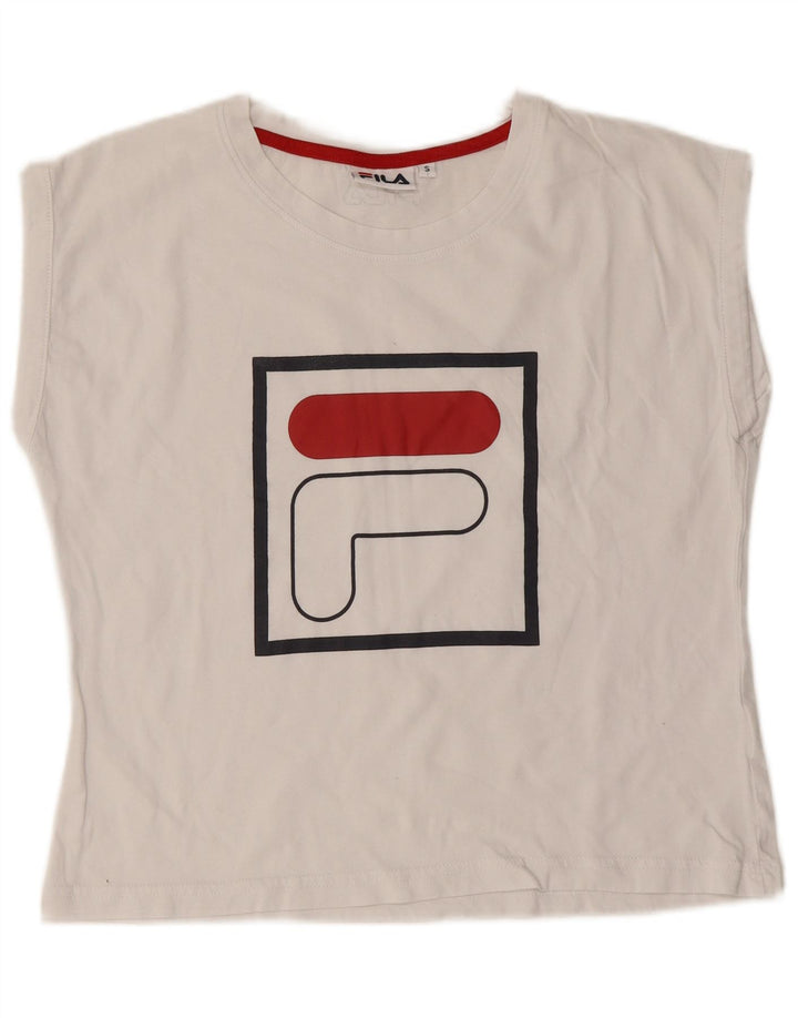 Fila Damen Grafik T-Shirt Top UK 10 Small Weiß