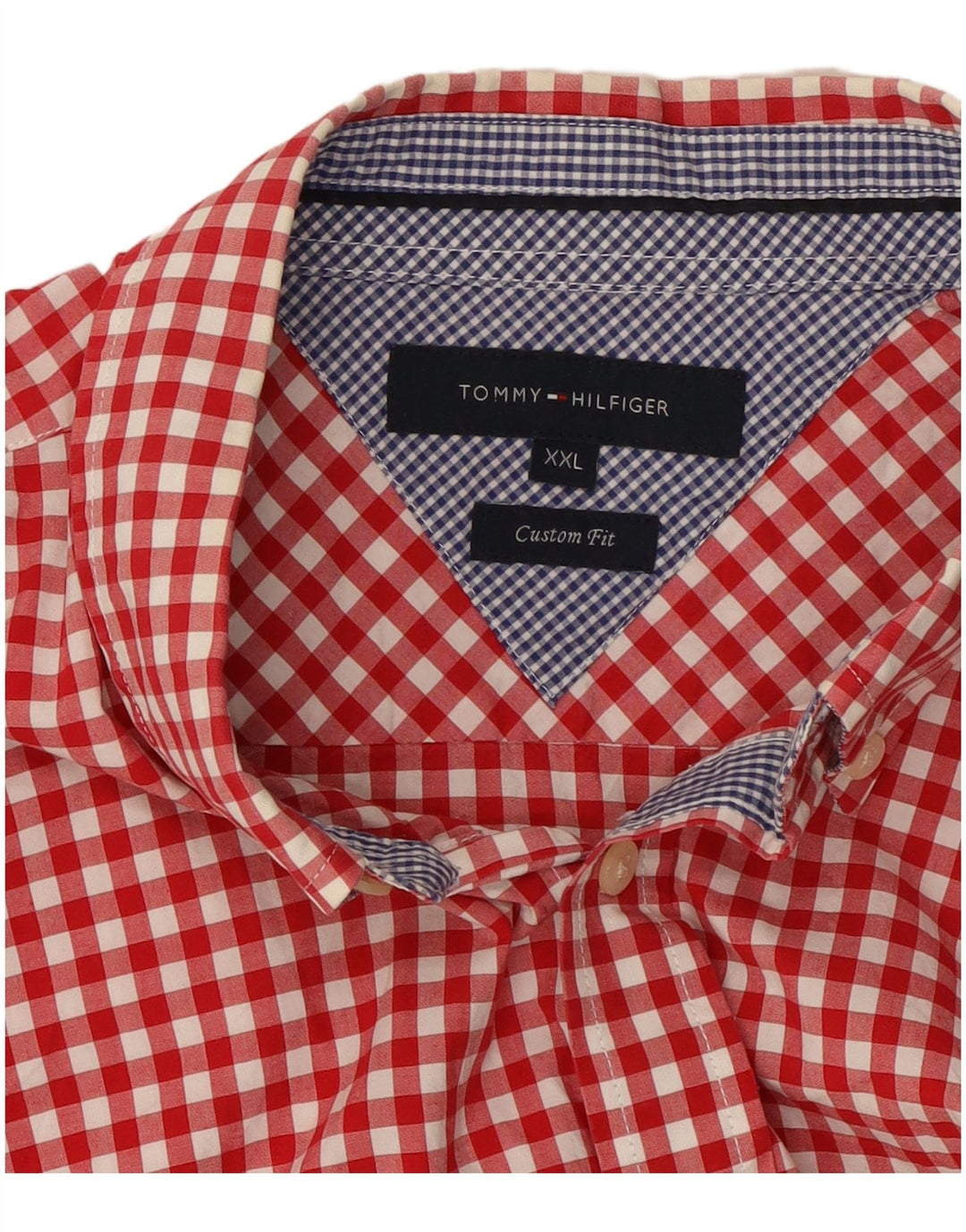 TOMMY HILFIGER Herren Custom Fit Kurzarmhemd 2XL Rot Gingham Baumwolle