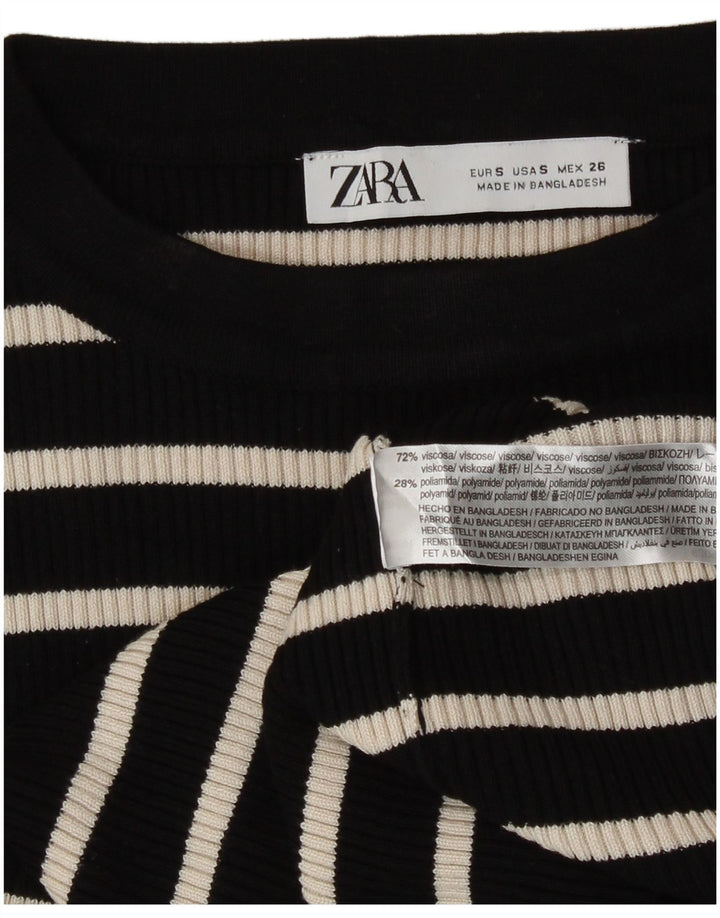 Zara Damen Top Langarm UK 10 Small Schwarz gestreifte Viskose