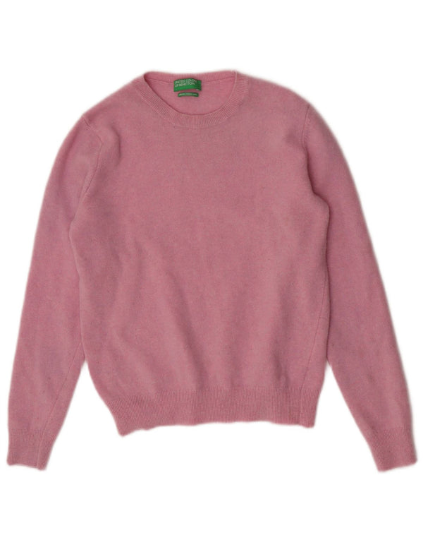 Benetton Mädchen-Pullover mit Rundhalsausschnitt, 9–10 Jahre, klein, rosa Merinowolle