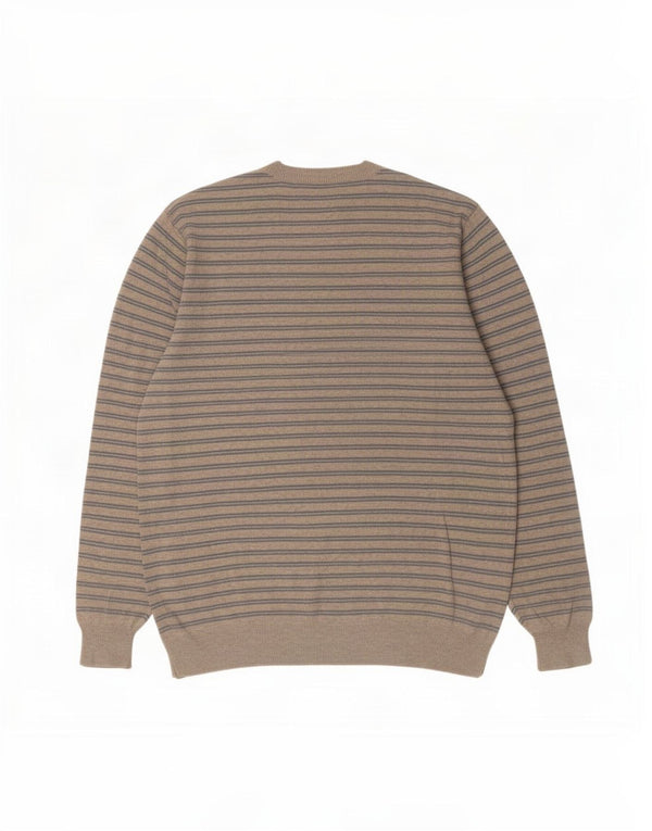 Marks & Spencer Herren-Pullover mit V-Ausschnitt, blau, Harbor, groß, beige gestreift