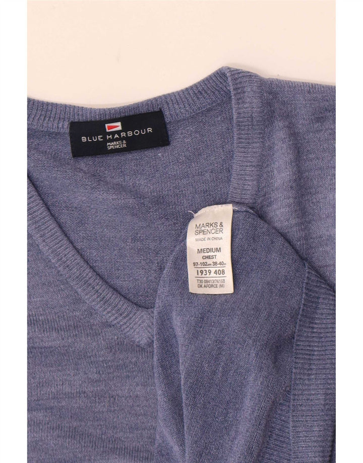 Marks & Spencer Herren Blue Harbour Pullover mit V-Ausschnitt Mittelblau meliert