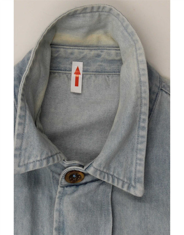 Vintage Herren-Jeanshemd, groß, blau, geblümt, Baumwolle