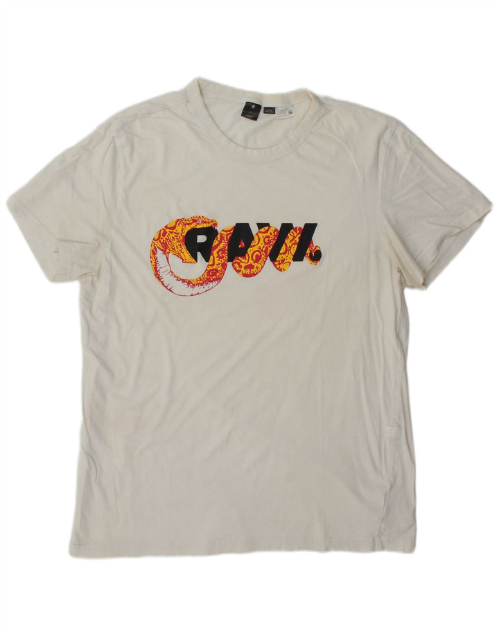 G-Star Herren Grafik-T-Shirt-Oberteil XL aus weißer Baumwolle