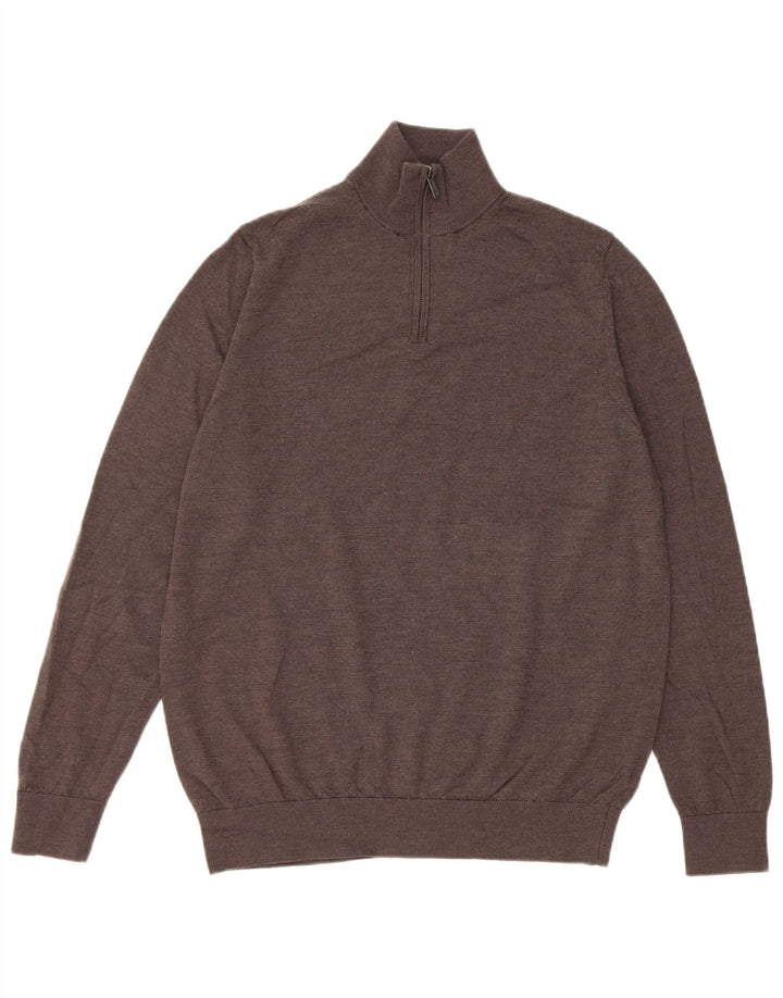 Marks & Spencer Herren Autograph Pullover mit Reißverschluss am Hals, Größe L, Braun