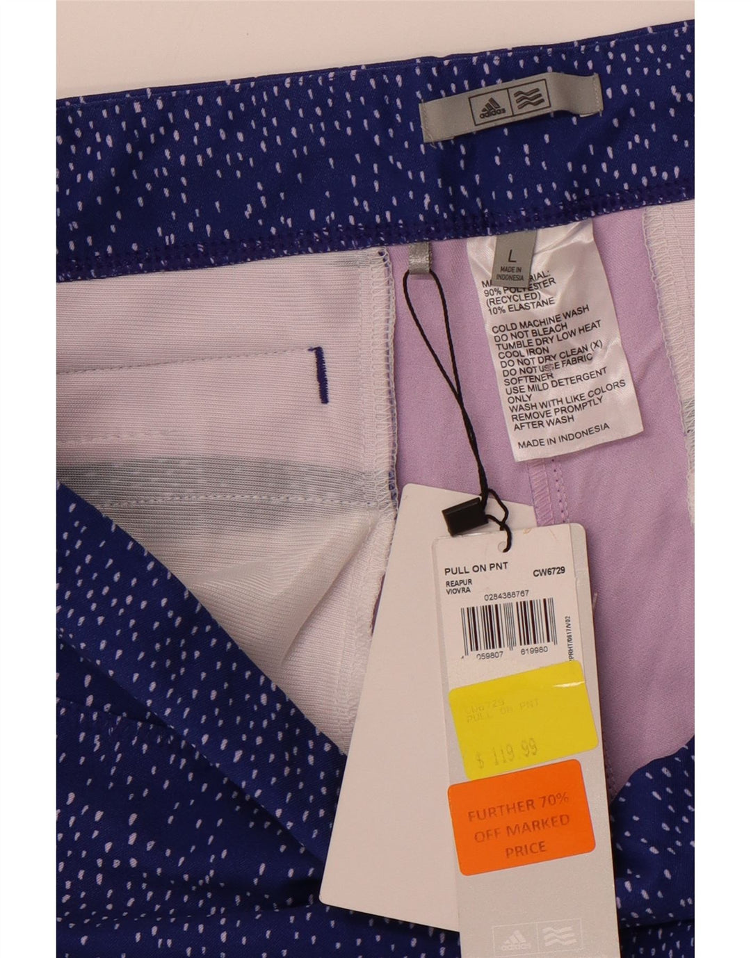 ADIDAS Damen Crop Leggings UK 16 Großes blau gepunktetes Polyester