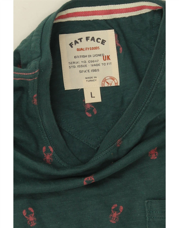 Fat Face Herren-T-Shirt-Oberteil, groß, grün gepunktete Baumwolle