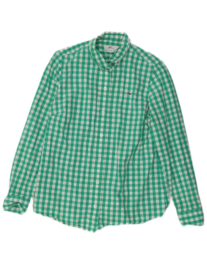 VINEYARD VINES Damenhemd US 6 Mittelgrüne Gingham-Baumwolle