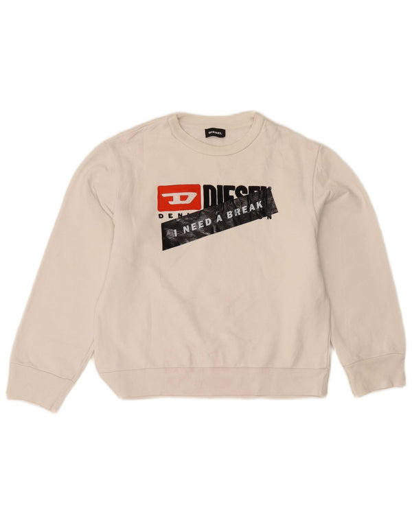 Diesel Jungen Crop Graphic Sweatshirt Pullover 9–10 Jahre, weiße Baumwolle