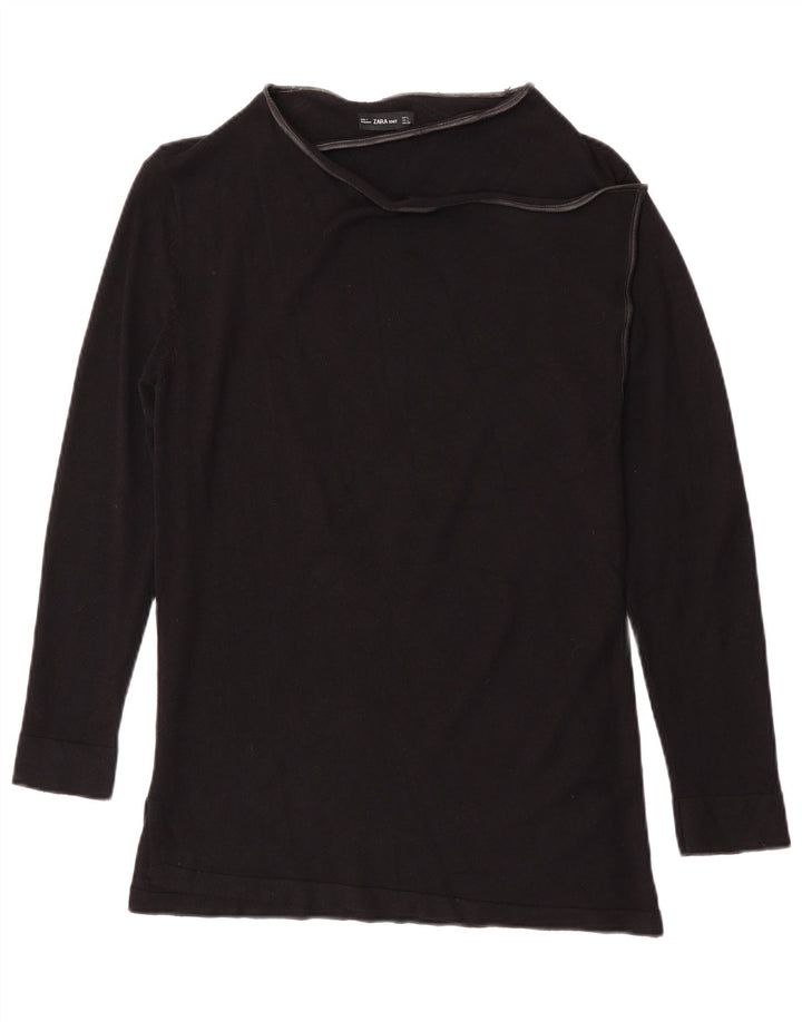 Zara Damen Top Langarm UK 14 Große schwarze Viskose
