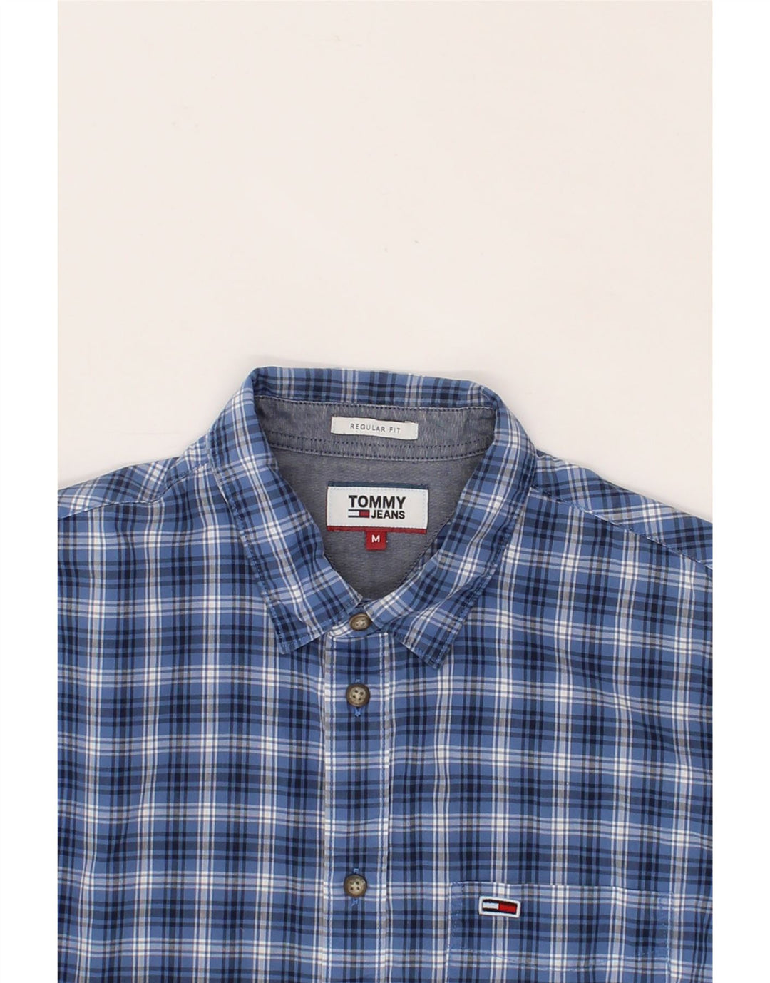 TOMMY HILFIGER Mens Regular Fit Shirt Medium Blue Check Cotton Vintage Tommy Hilfiger and Second-Hand Tommy Hilfiger from Messina Hembry 