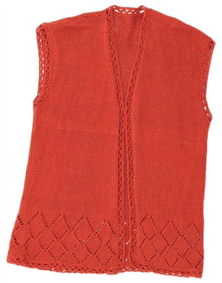 VINTAGE Damen Ärmelloses Cardigan-Oberteil UK 14 Mittelrot