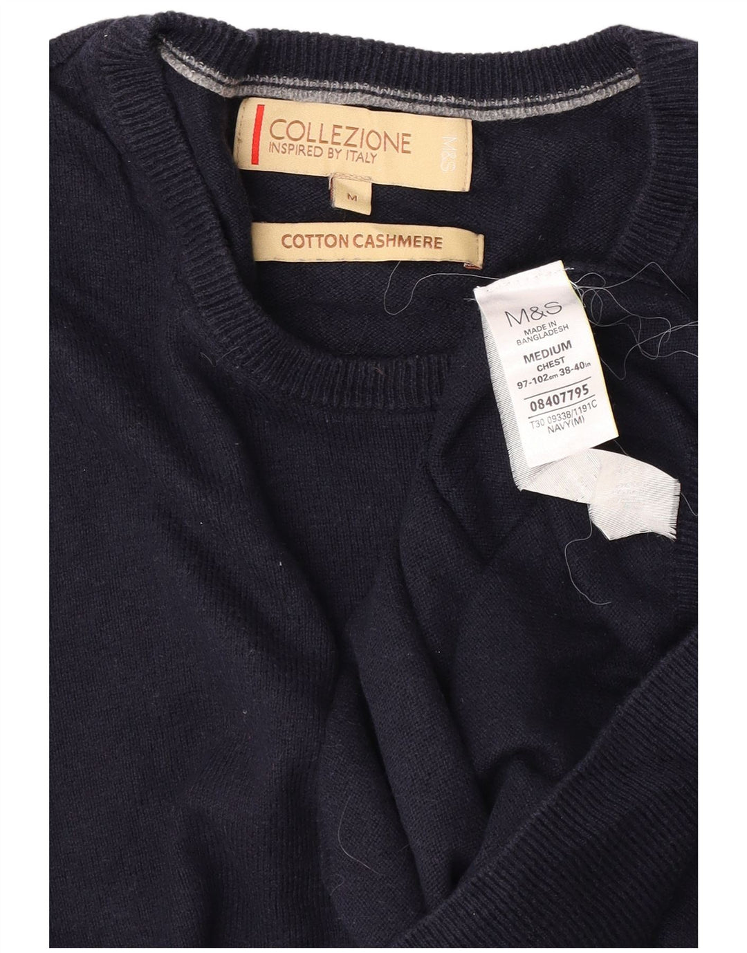 Marks & Spencer Herren-Pullover mit Rundhalsausschnitt, mittelmarineblaue Baumwolle