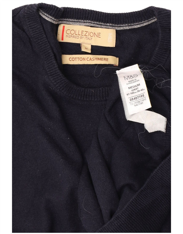 Marks & Spencer Herren-Pullover mit Rundhalsausschnitt, mittelmarineblaue Baumwolle