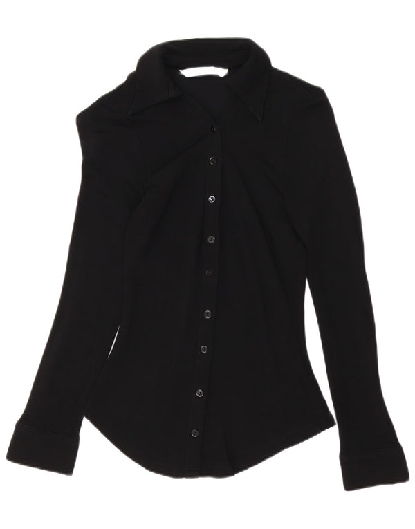 Zara Damen Hemdbluse UK 6 XS Schwarze Viskose