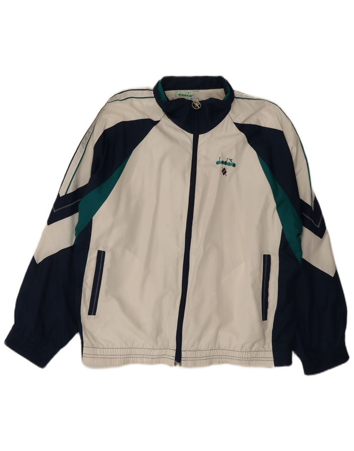 Diadora Herren-Trainingsanzugoberteil, mittelweißes Farbblock-Polyester