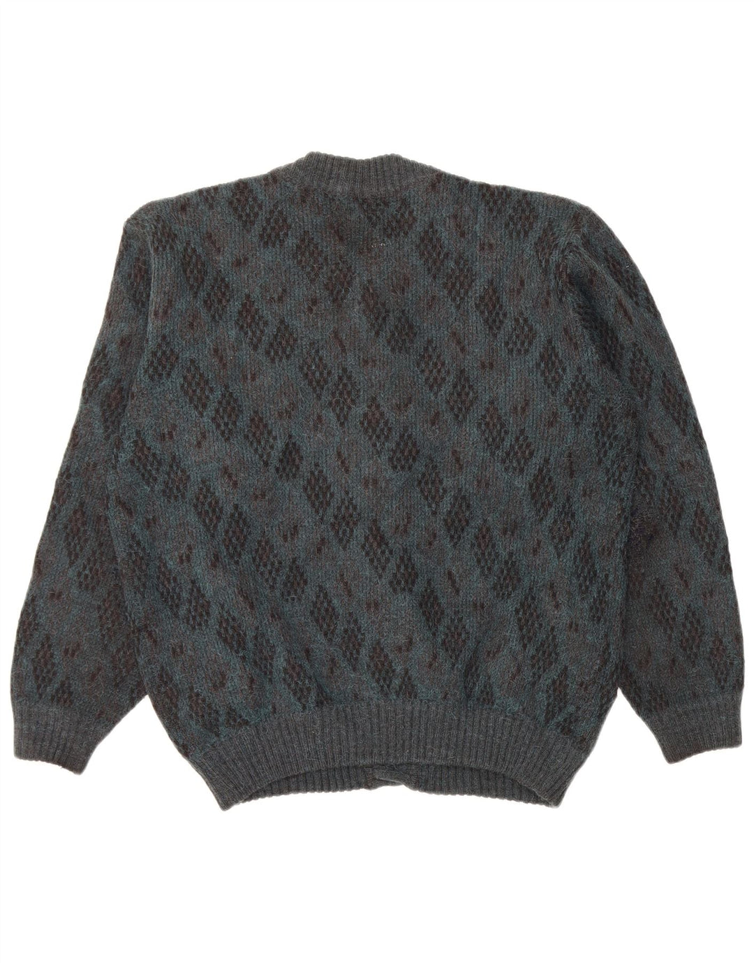 Vintage Herren Cardigan Pullover Große Blaue Argyle/Diamant Alpakawolle