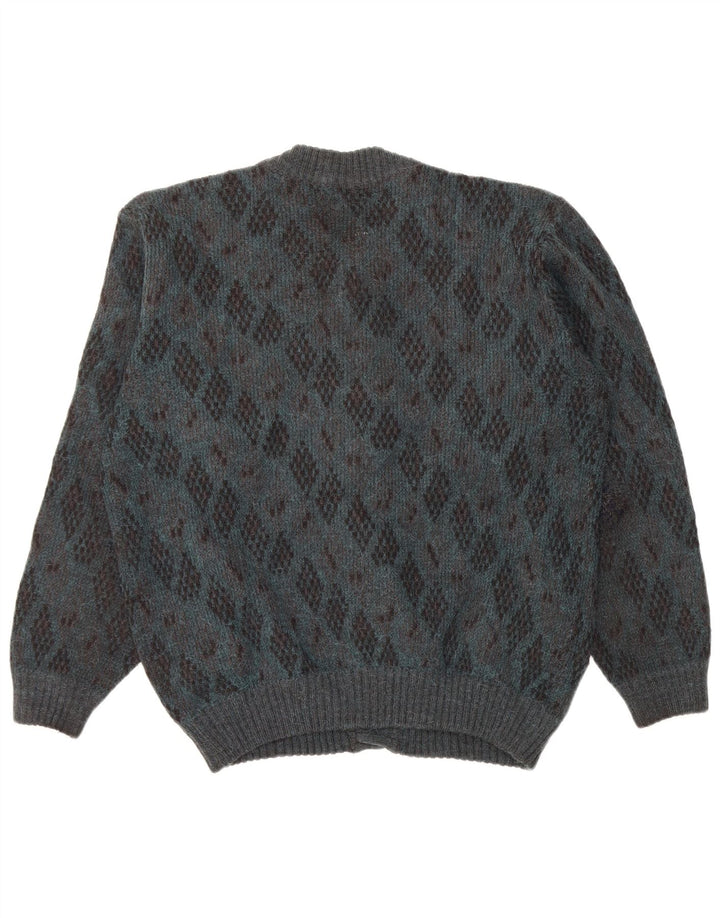 Vintage Herren Cardigan Pullover Große Blaue Argyle/Diamant Alpakawolle