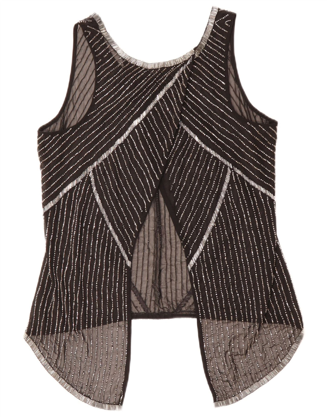 BIBA Damen-Oberteil, ärmellos, durchsichtig, UK 10, Größe S, schwarz, gestreift, Polyester