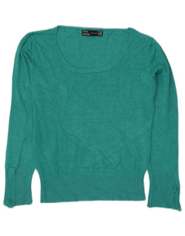 Zara Damen-Pullover mit U-Boot-Ausschnitt, UK 12, Mittelgrün, Viskose