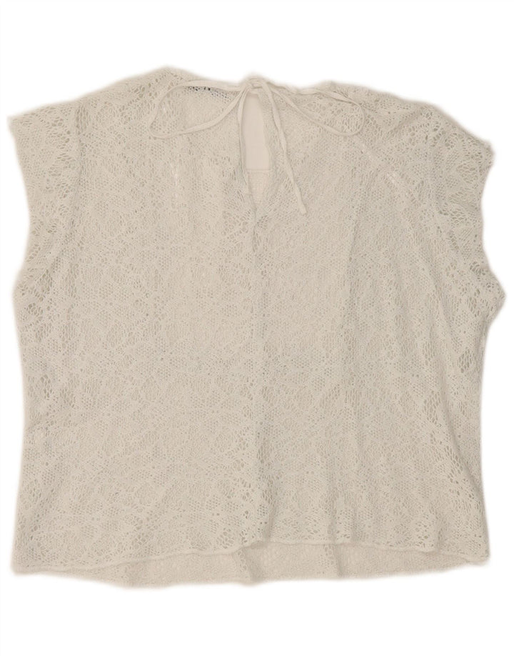 Zara Damen Crop Lace Bluse Top UK 16 Large Weiß