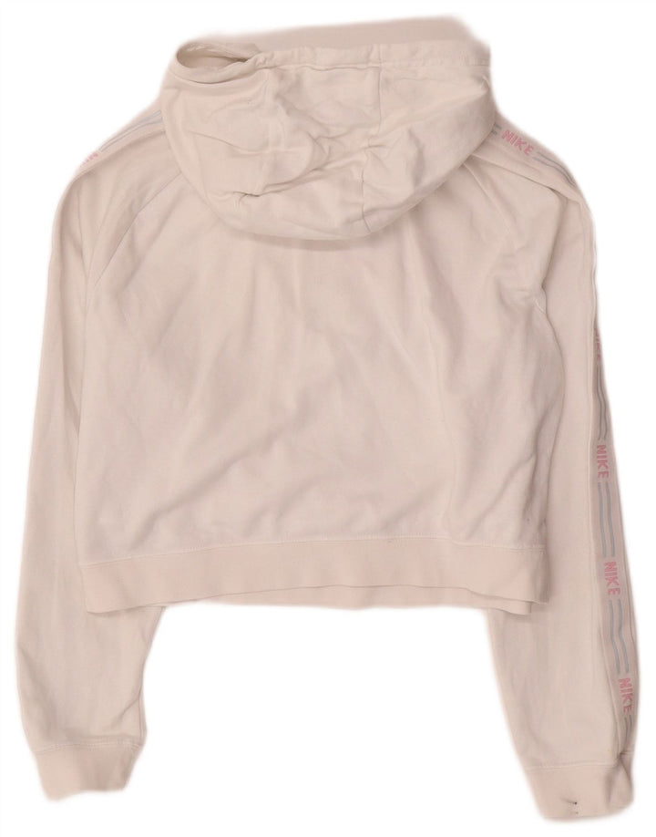 NIKE Womens Oversized Graphic Crop Hoodie Pullover UK 10 Small Weiß