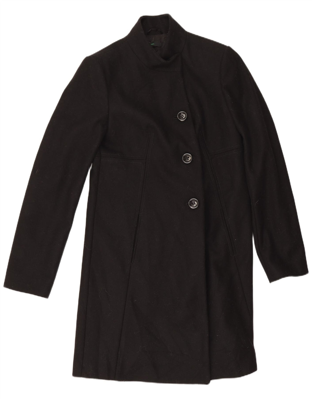Benetton Damen Mantel IT 42 Mittelschwarze Wolle
