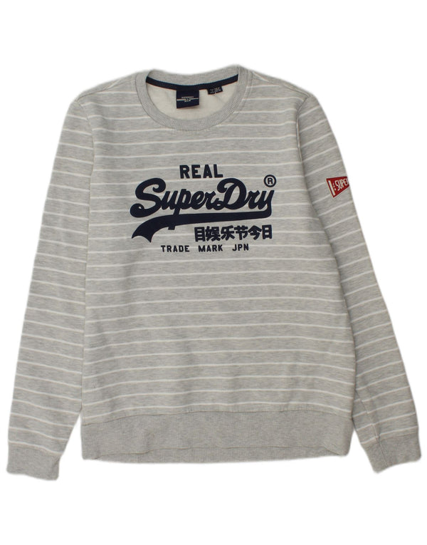 Superdry Damen Grafik-Sweatshirt-Pullover UK 12 Mittelgrau gestreift aus Baumwolle