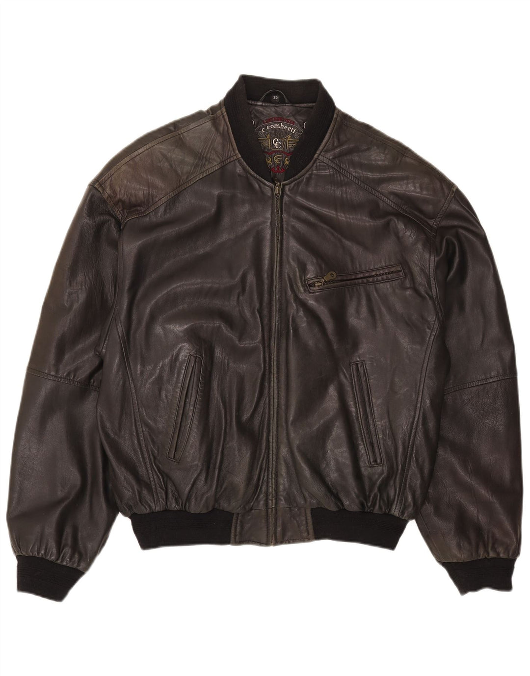 C.Comberti Herren Bomber-Lederjacke IT 50 großes schwarzes Leder