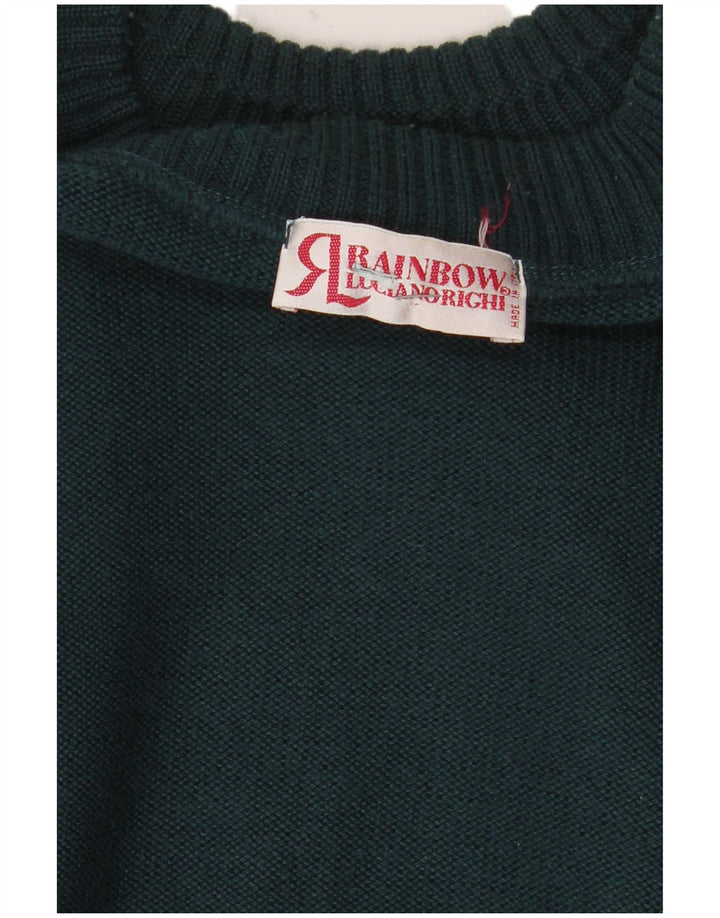 Vintage Herren Pullover mit abstraktem Muster und Rundhalsausschnitt, groß, grün, Retro