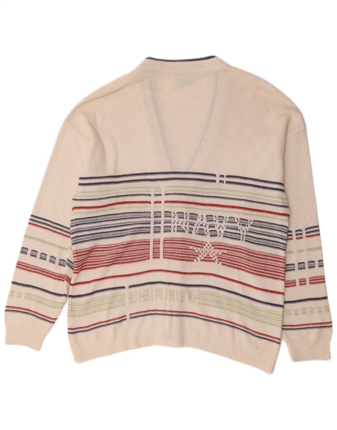 Demiro Herren-Cardigan-Pullover IT 50 Mittelweiß gestreifte Baumwolle