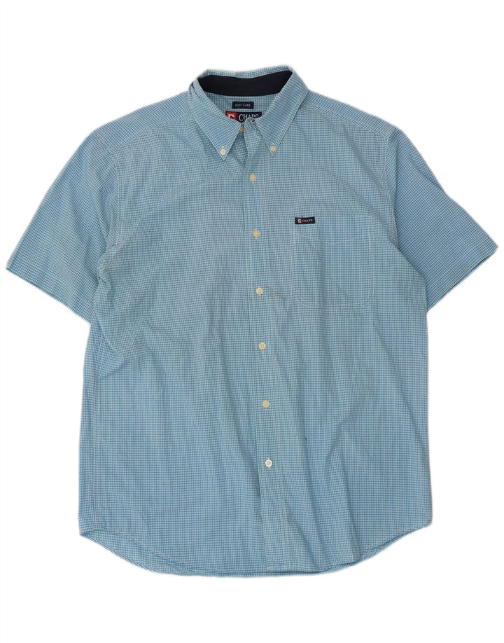 Chaps Herren-Kurzarmhemd aus mittelblauer Gingham-Baumwolle