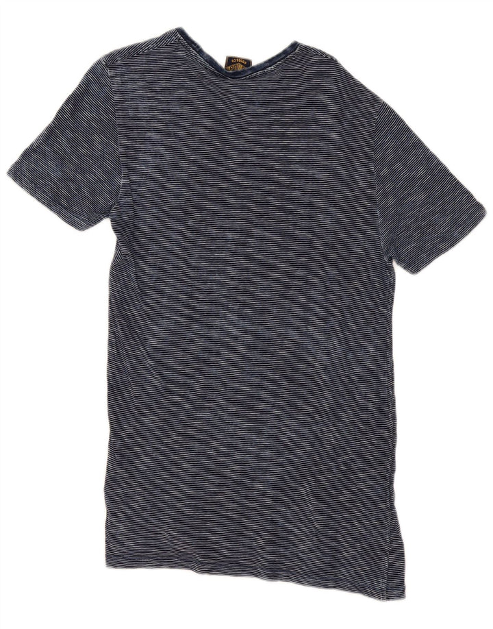 Superdry Herren T-Shirt-Oberteil aus mittelblauer Nadelstreifen-Baumwolle