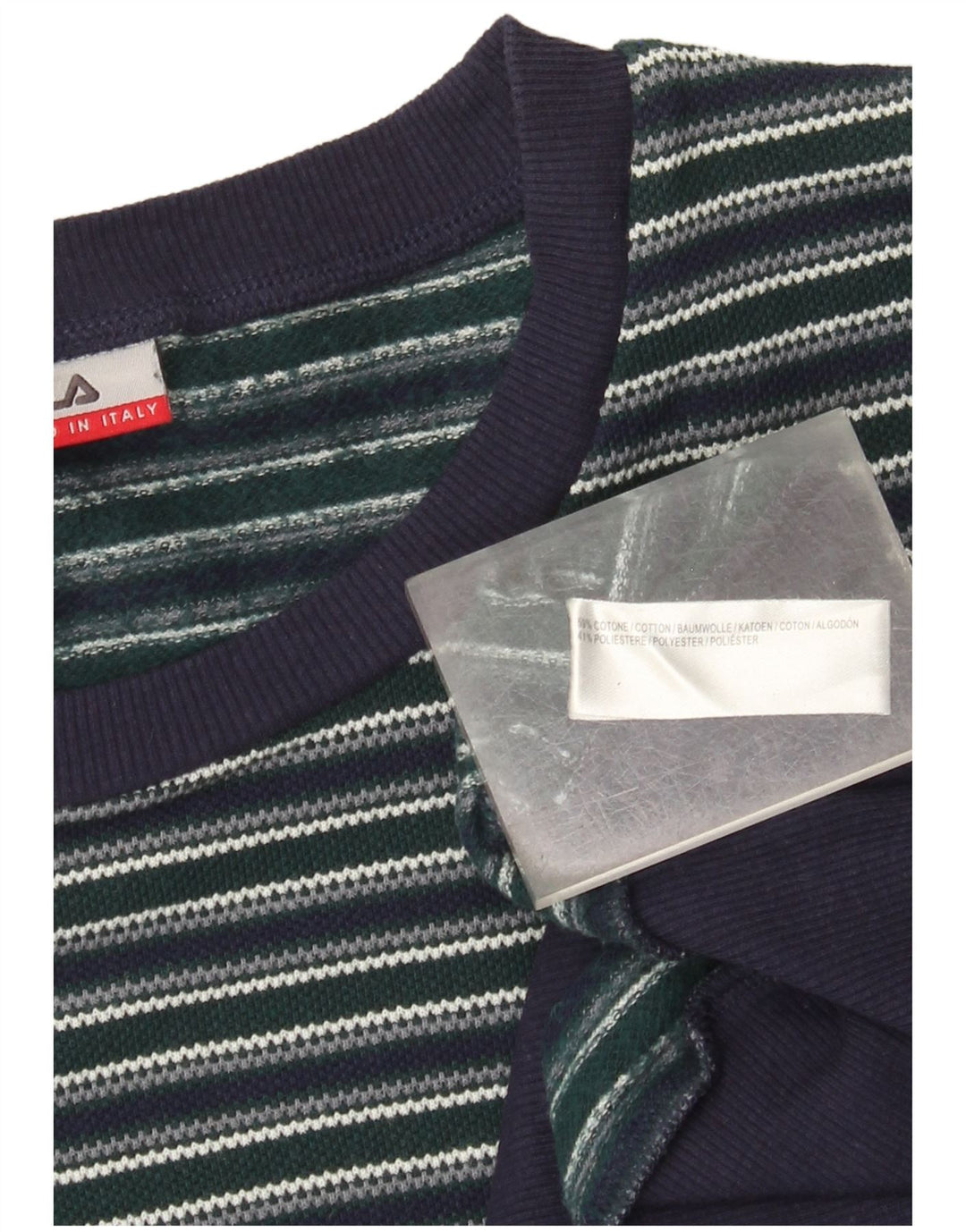 Fila Herren-Pullover mit Rundhalsausschnitt, groß, marineblau, gestreift, Baumwolle