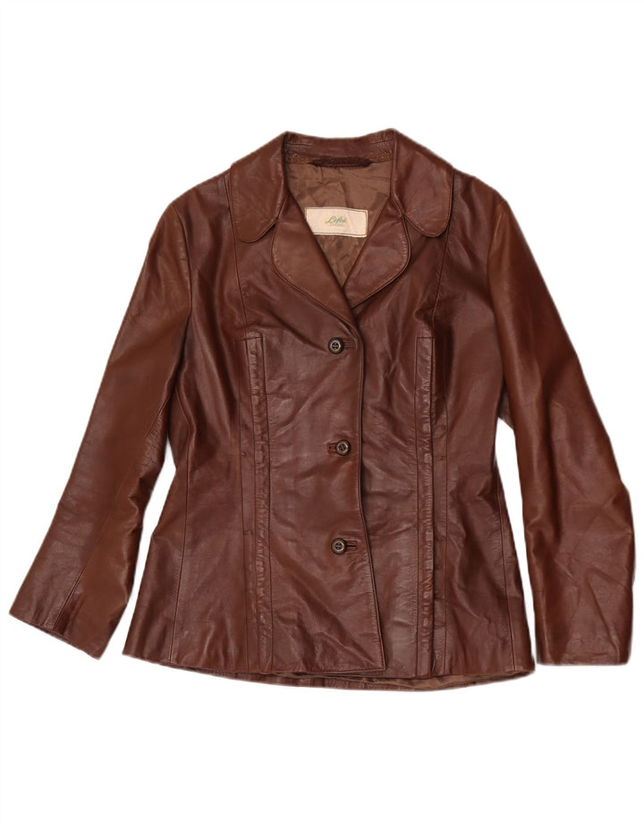 Vintage Damen 3-Knopf-Lederblazerjacke UK 12 Mittelbraun