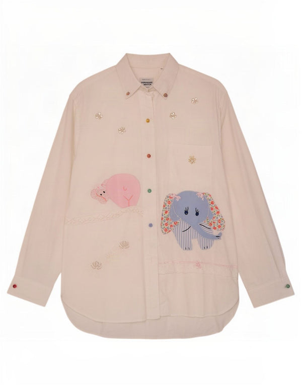 Benetton Womens Graphic Shirt IT 46 Große weiße Baumwolle mit Animal-Print
