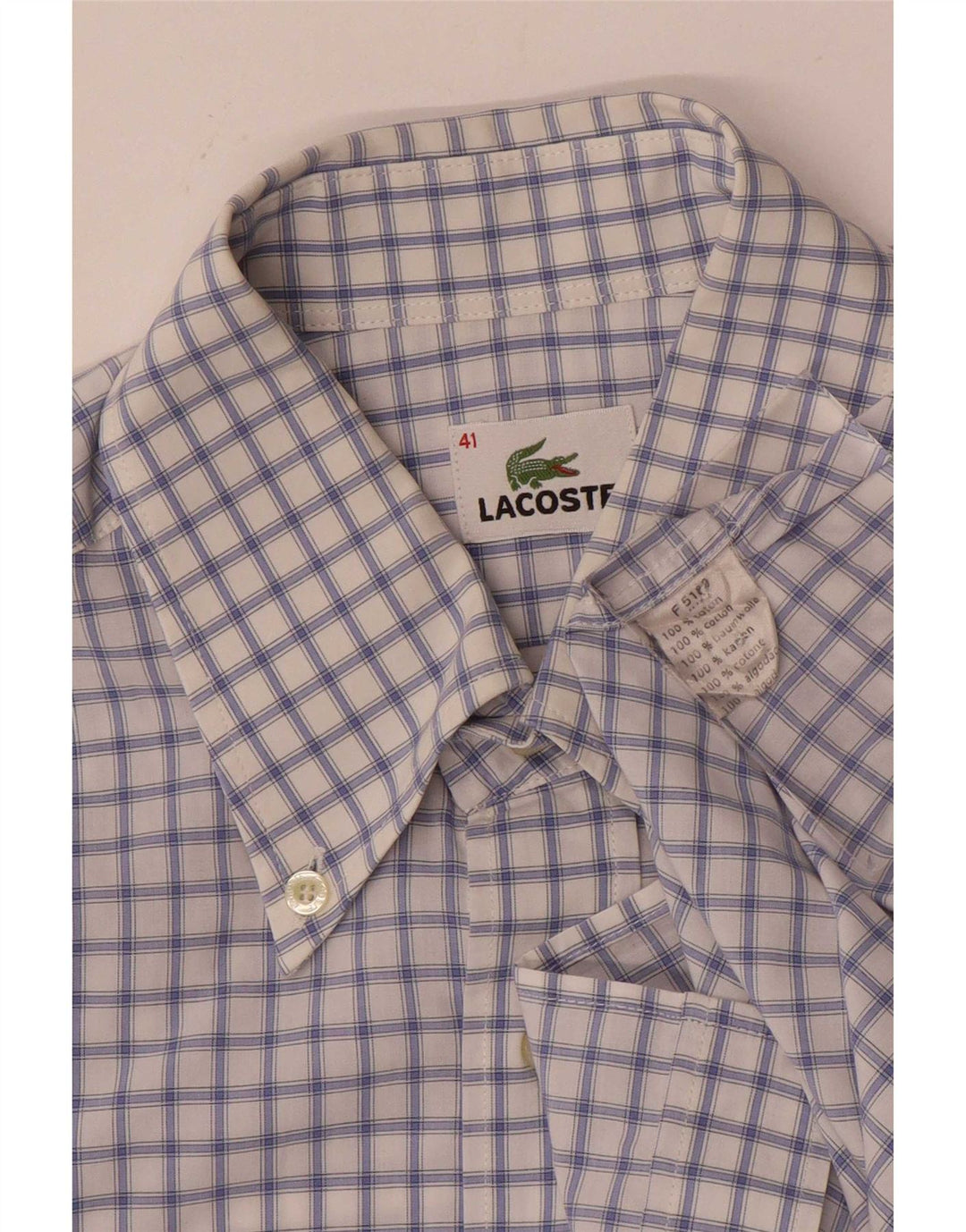Lacoste Herrenhemd, Größe 41, groß, blau kariert, Baumwolle
