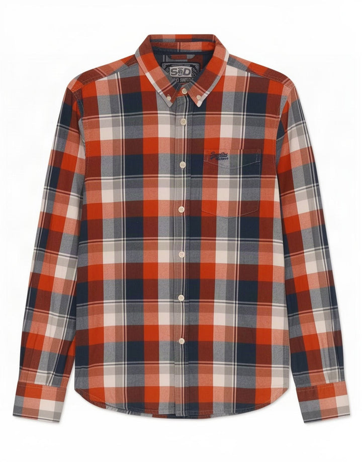 Superdry Herren-Flanellhemd, groß, rot kariert, Baumwolle