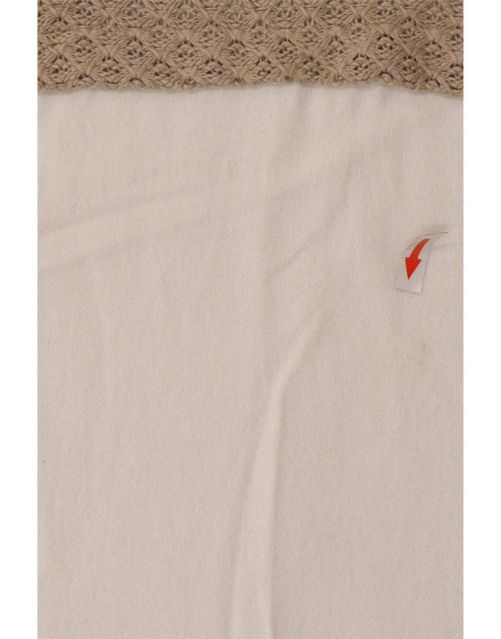 Zara Häkelblusenoberteil für Damen, UK 12, mittelbeigefarbenes Colourblock-Polyester
