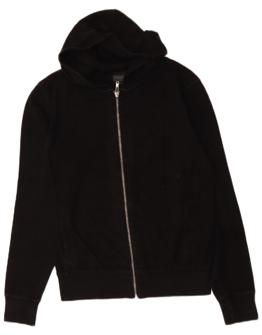 Zara Herren-Kapuzenpullover mit Reißverschluss, mittelschwarz, Baumwolle