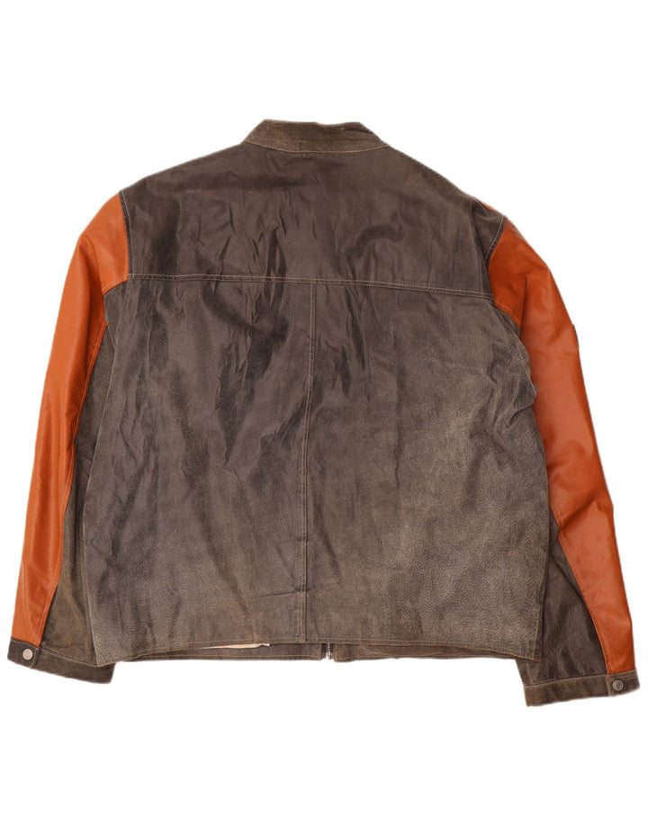 Tom Tailor Herren Lederjacke UK 44 2XL Graues Colourblock-Leder