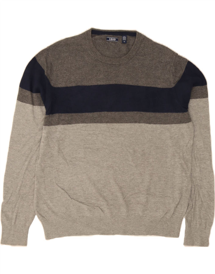 IZOD Mens Crew Neck Jumper Sweater Large Grey Colourblock Cotton Vintage Izod and Second-Hand Izod from Messina Hembry 